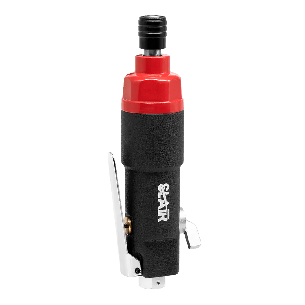 How does the torque adjustment work on an air straight screwdriver?